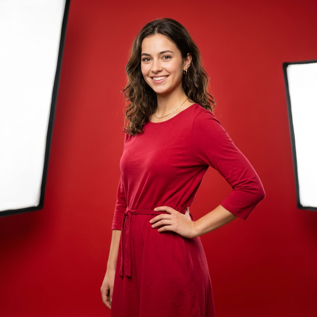 Happy confident LDS woman in red dress